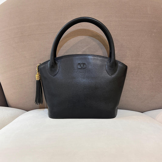 Valentino Garavani Vintage Black Leather Tassel Handle Bag