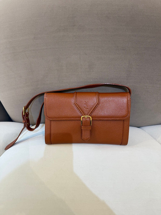Yves Saint Laurent Vintage Logo Buckle Leather Shoulder Bag