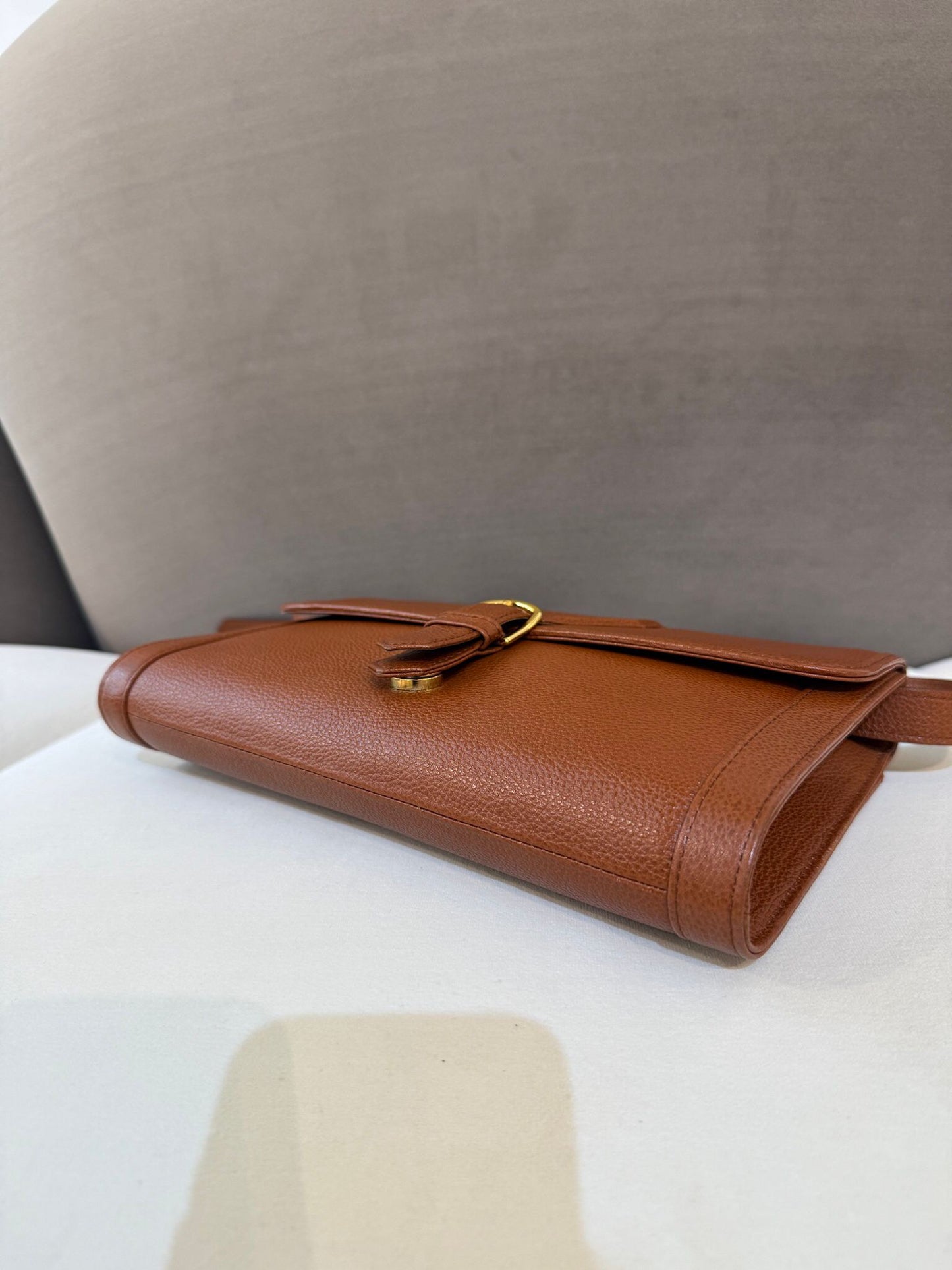Yves Saint Laurent Vintage Logo Buckle Leather Shoulder Bag