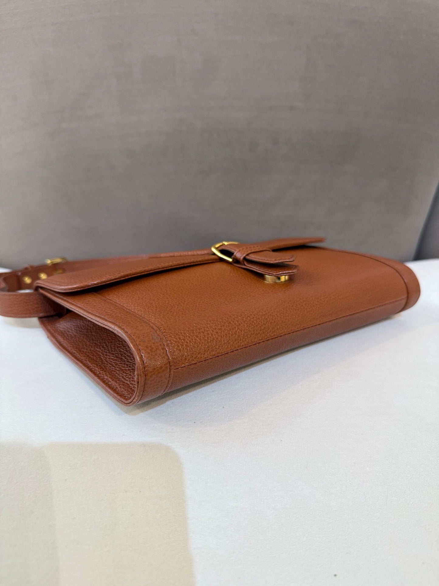 Yves Saint Laurent Vintage Logo Buckle Leather Shoulder Bag