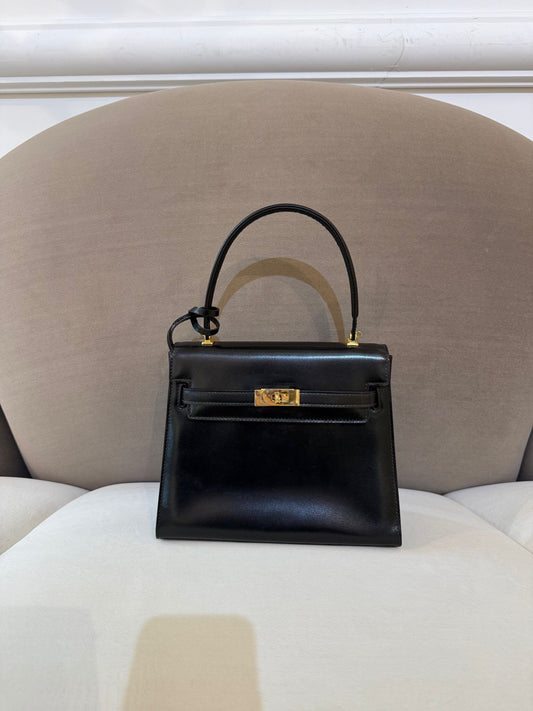 Bally Vintage Black Leather Gold Turn-Lock Top Handle Bag