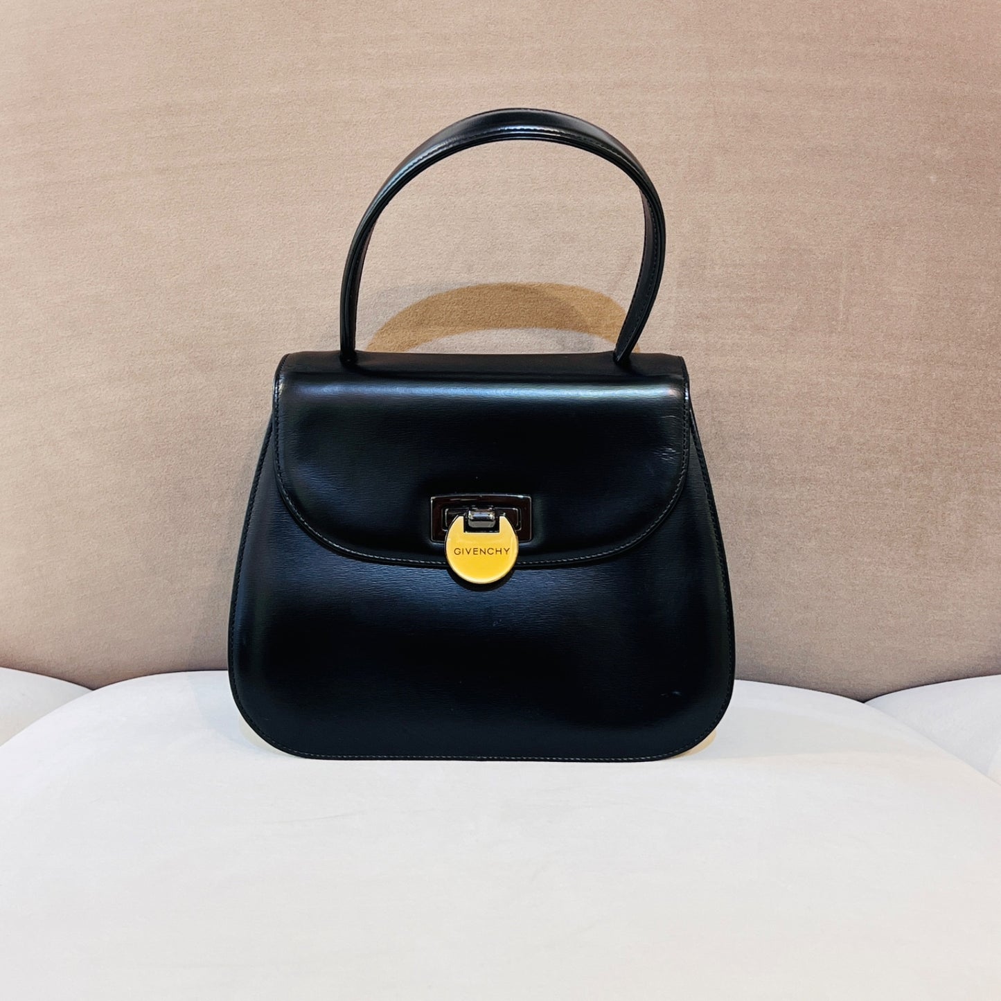 Givenchy Vintage Leather 2-Way Turn Lock Black Handbag