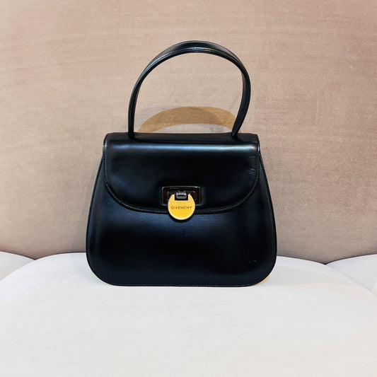 Givenchy Vintage Leather 2-Way Turn Lock Black Handbag