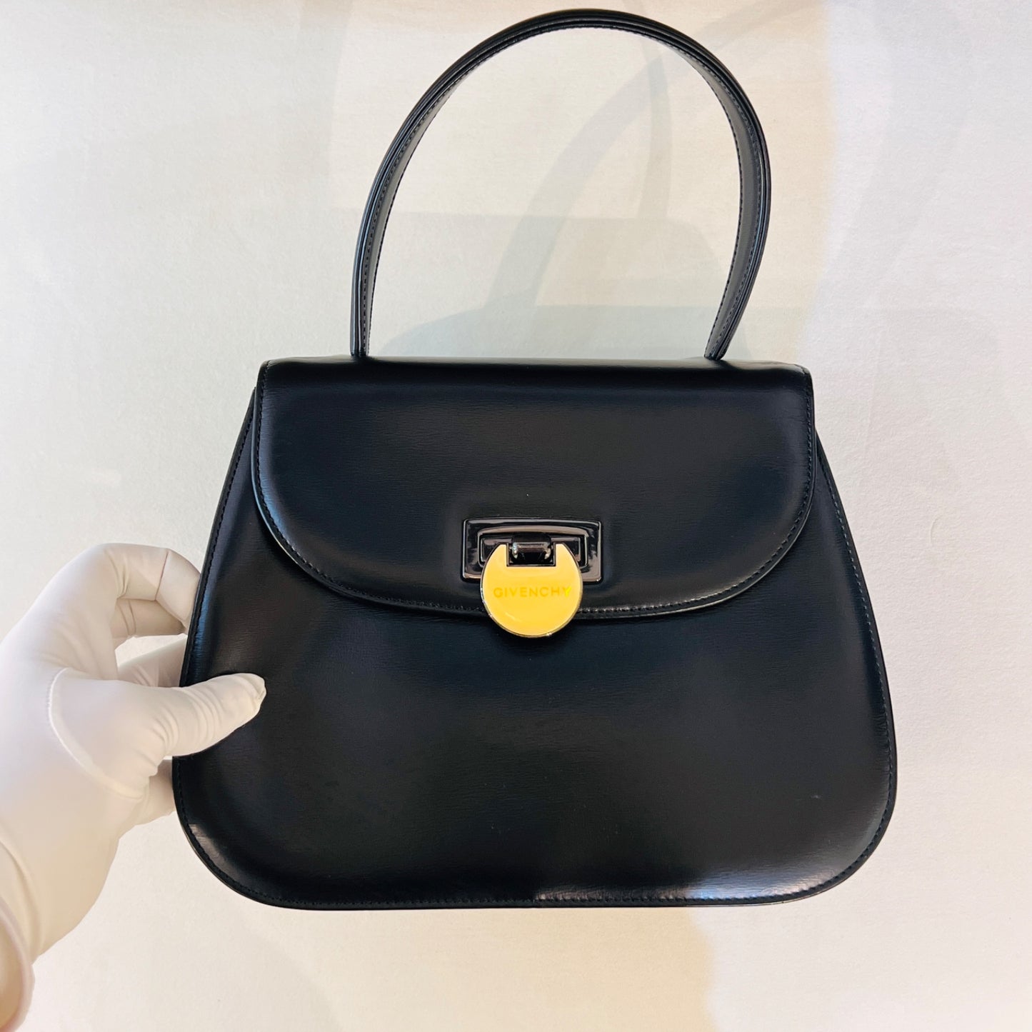 Givenchy Vintage Leather 2-Way Turn Lock Black Handbag