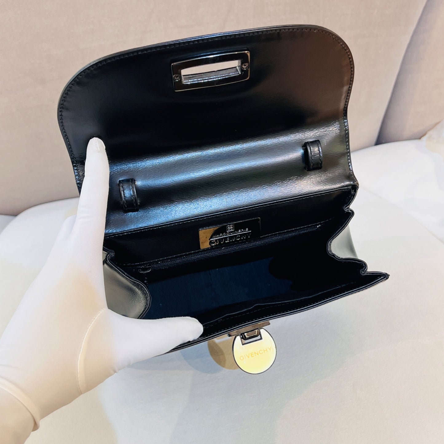 Givenchy Vintage Leather 2-Way Turn Lock Black Handbag