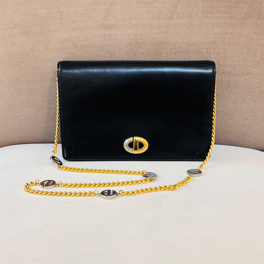 Christian Dior Vintage Black Leather Cd Buckle Shoulder Bag