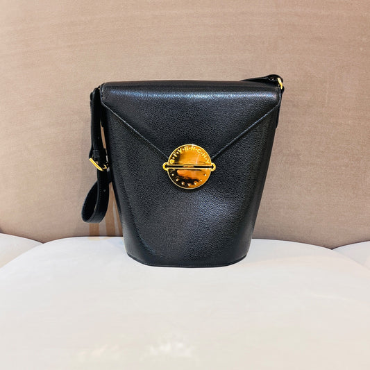 Givenchy Vintage Black Leather Medallion Lock Shoulder Bag
