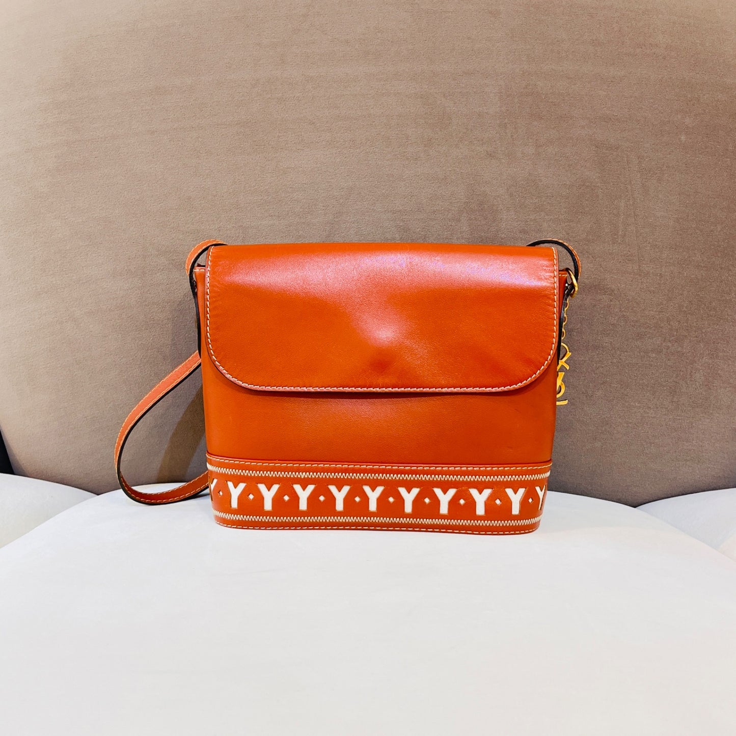 Yves Saint Laurent Vintage Cassandra Y-Line Tan Leather Shoulder Bag