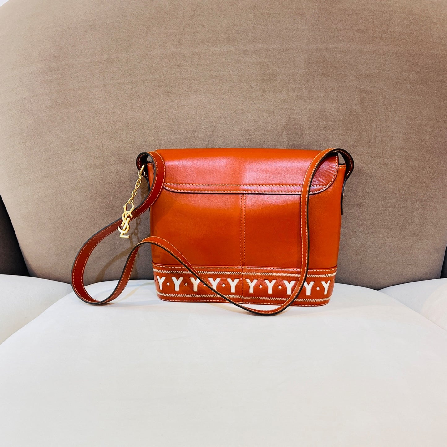 Yves Saint Laurent Vintage Cassandra Y-Line Tan Leather Shoulder Bag