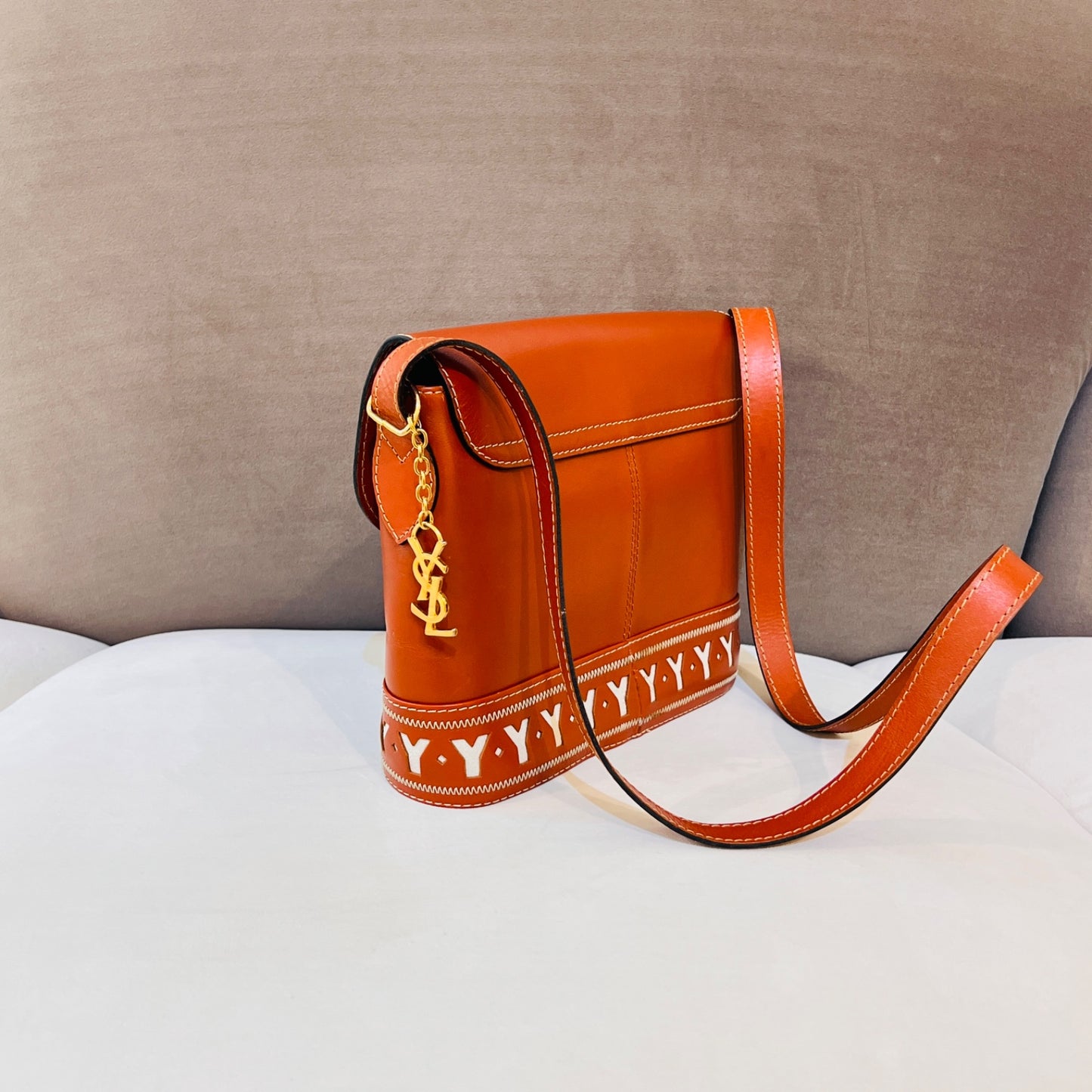 Yves Saint Laurent Vintage Cassandra Y-Line Tan Leather Shoulder Bag