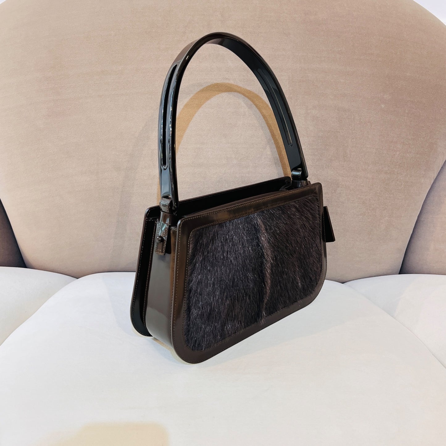 Celine Vintage Harako Fur Brown Leather Handbag