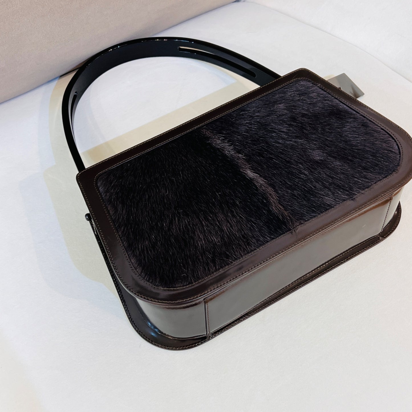 Celine Vintage Harako Fur Brown Leather Handbag