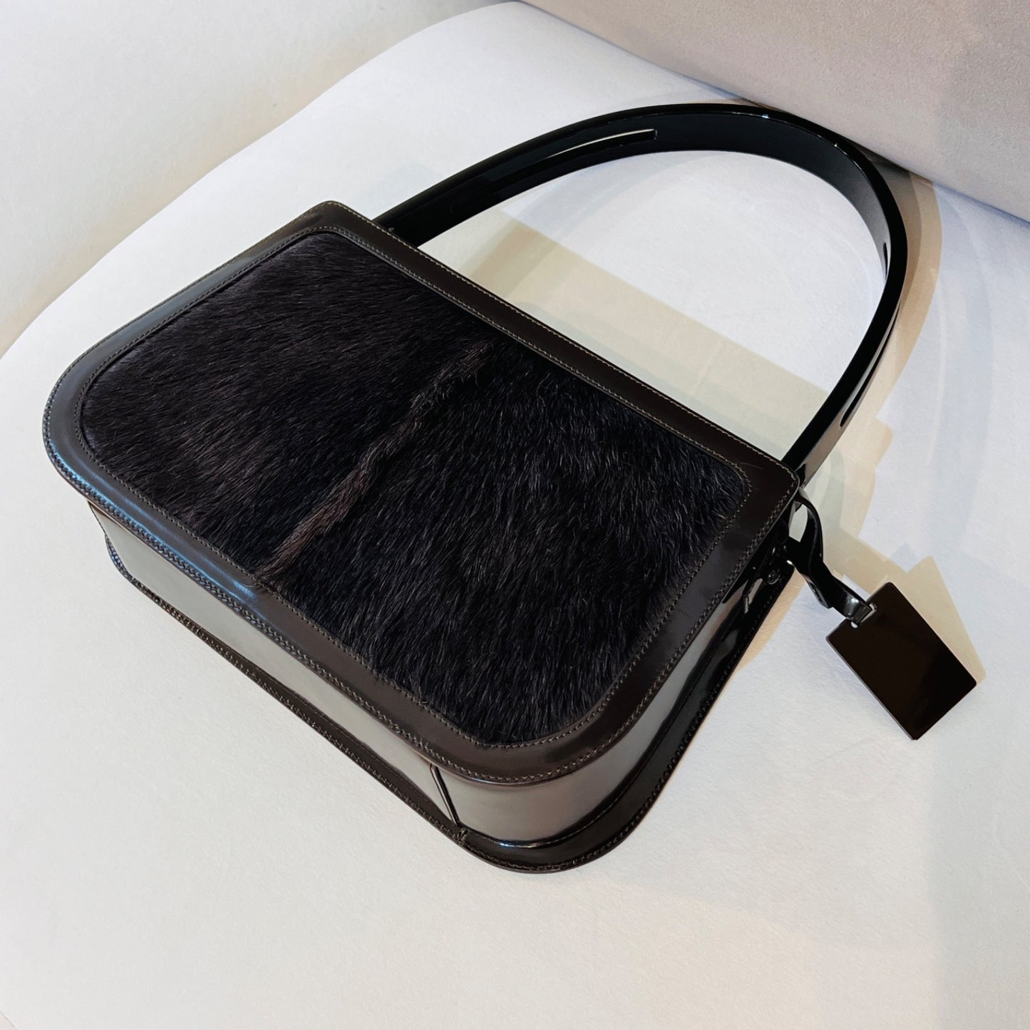 Celine Vintage Harako Fur Brown Leather Handbag
