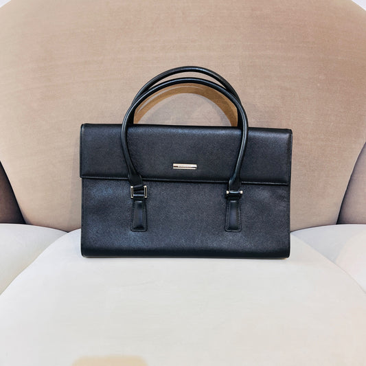 Burberry Vintage Black Leather Structured Handbag
