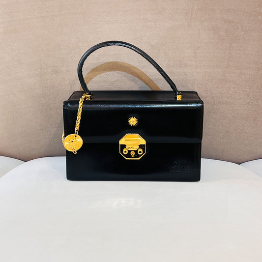 Versace Vintage Sunburst Vanity Black Leather Handbag