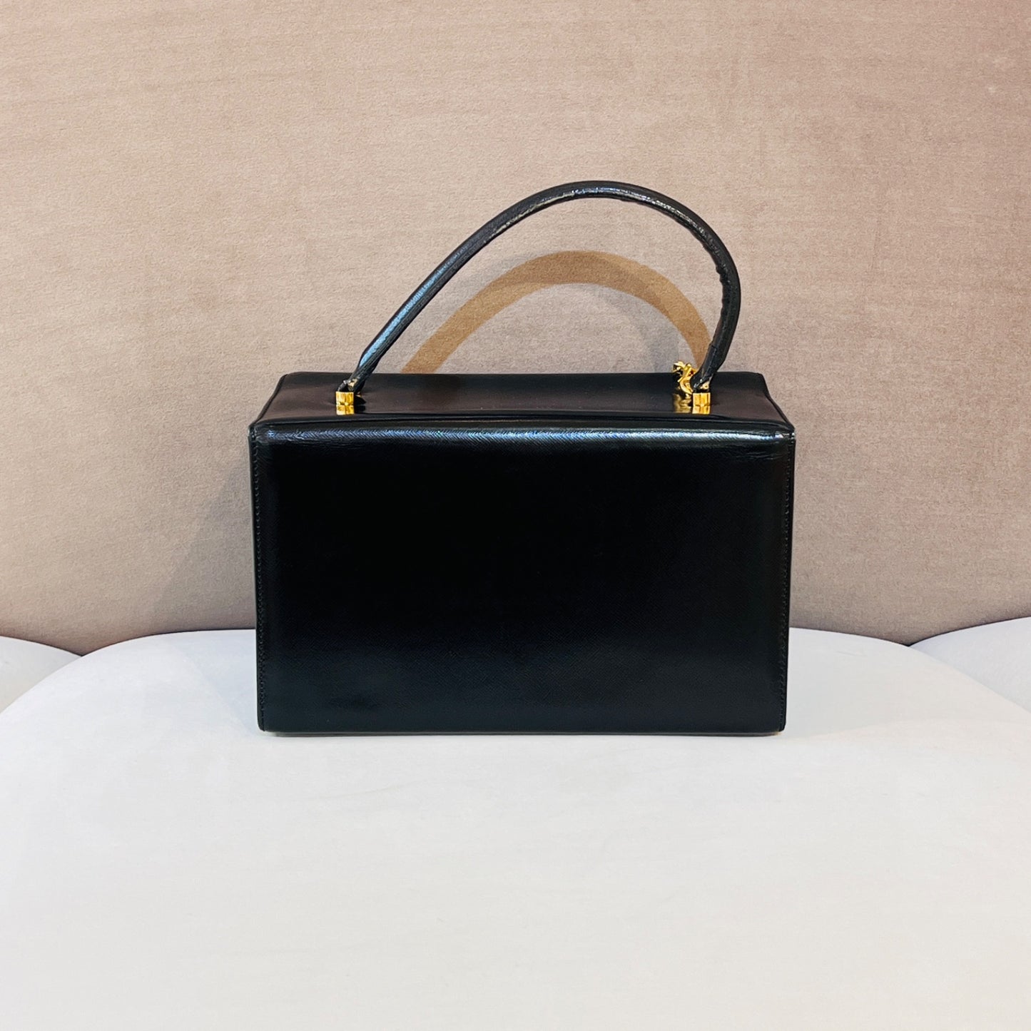 Versace Vintage Sunburst Vanity Black Leather Handbag