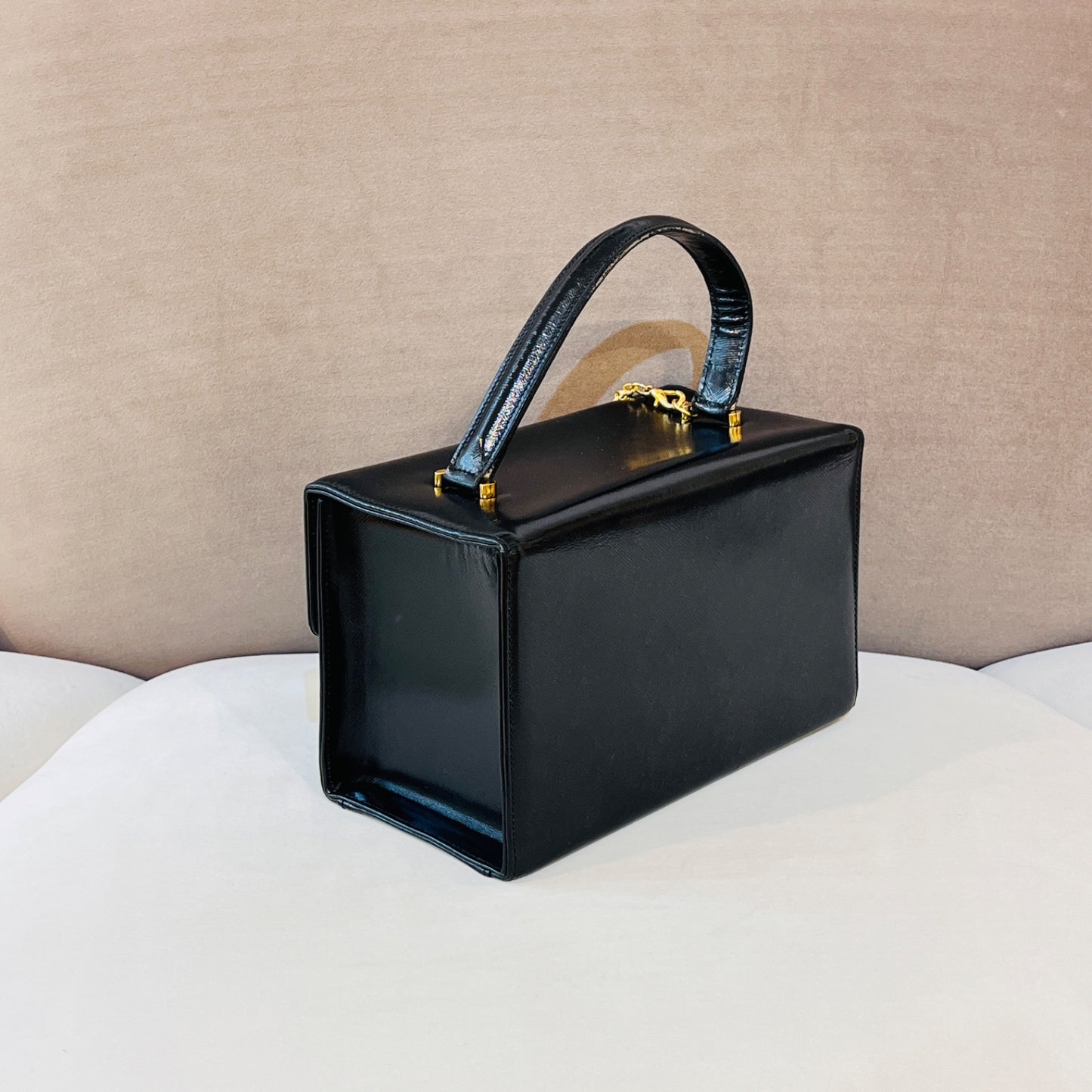 Versace Vintage Sunburst Vanity Black Leather Handbag