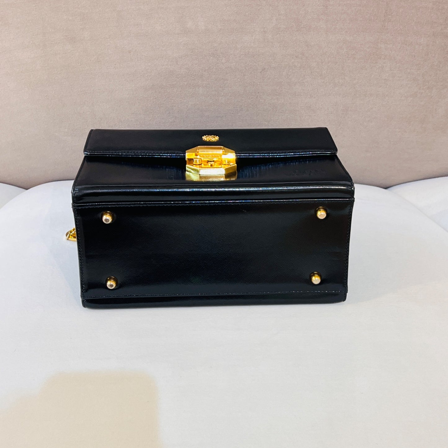 Versace Vintage Sunburst Vanity Black Leather Handbag