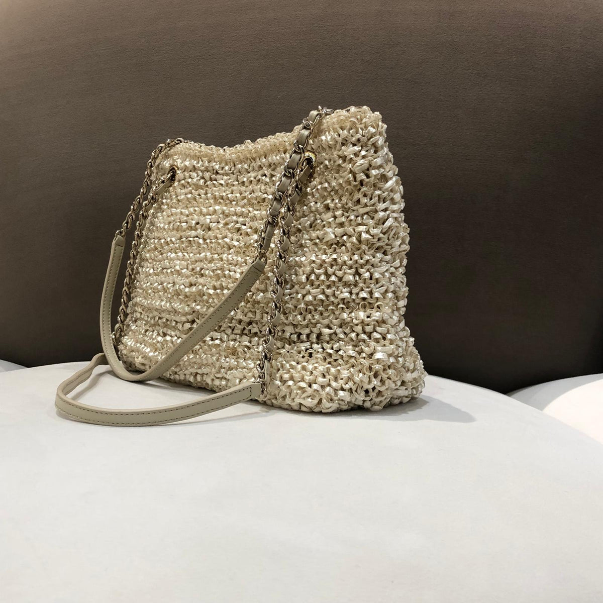 Anteprima Vintage Ivory Woven Chain Shoulder Bag
