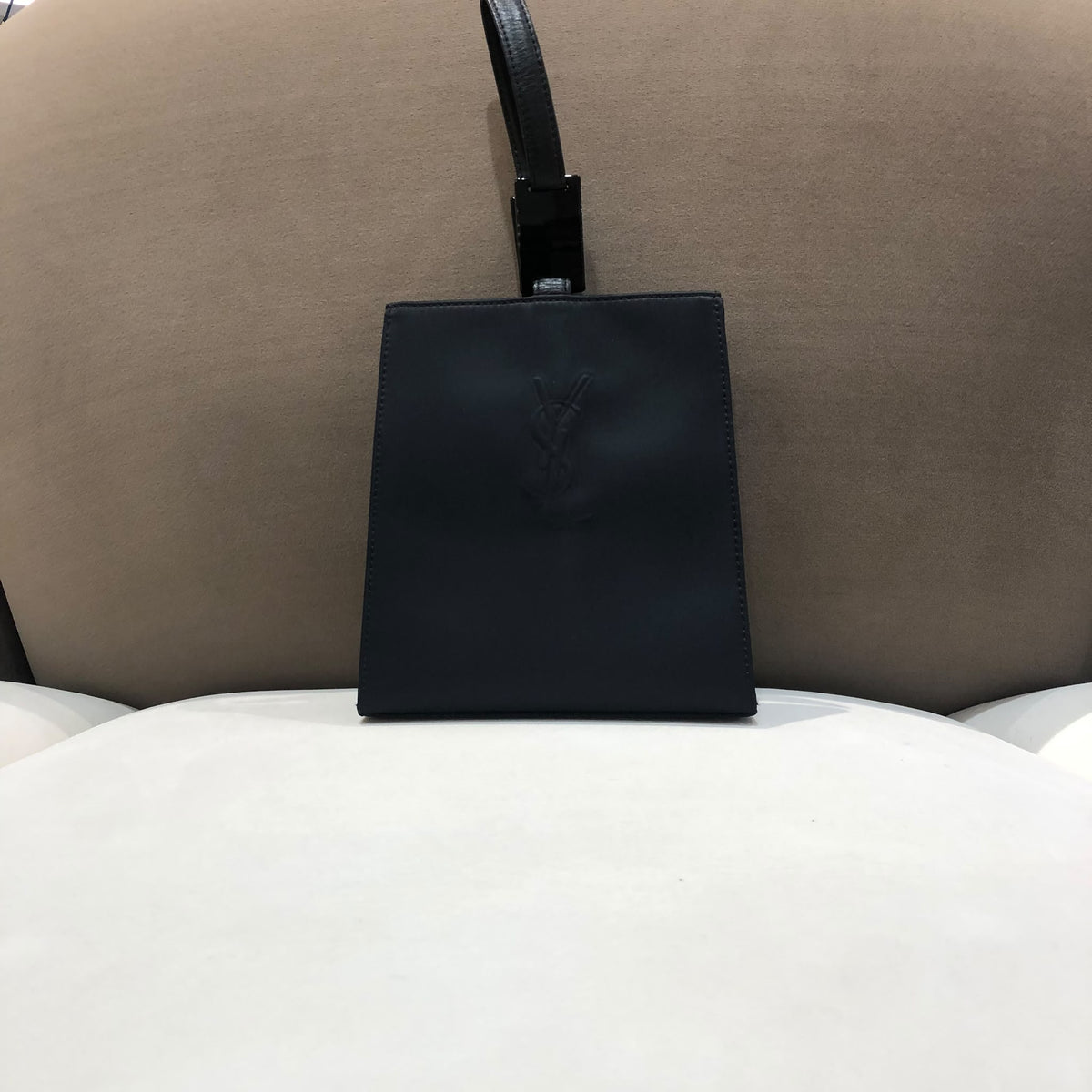 Yves Saint Laurent Vintage Cassandre Black Leather Wristlet Bag
