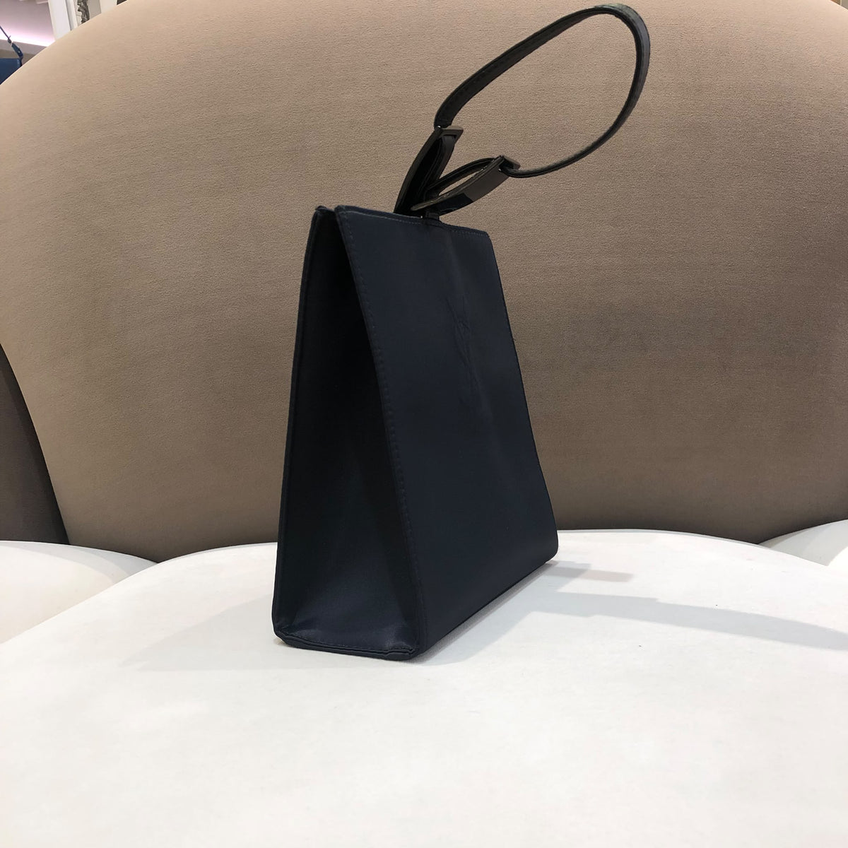 Yves Saint Laurent Vintage Cassandre Black Leather Wristlet Bag