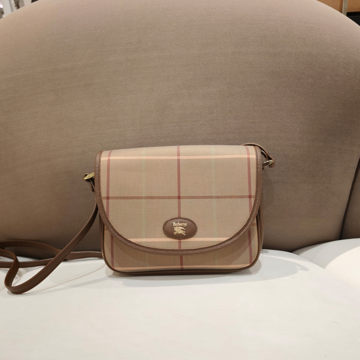 Burberrys Vintage Nova Check Canvas Leather Shoulder Bag