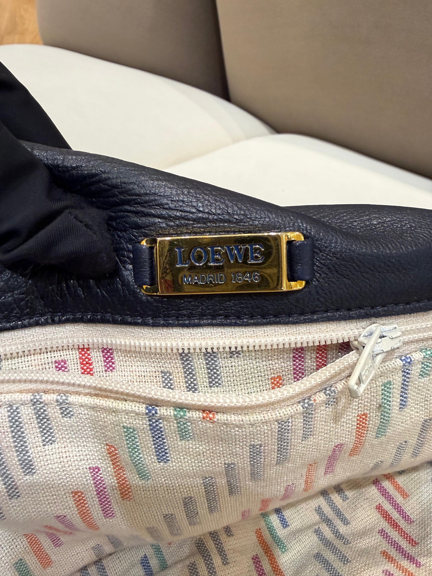 Loewe Vintage Anagram Nappa Leather Navy Shoulder Bag