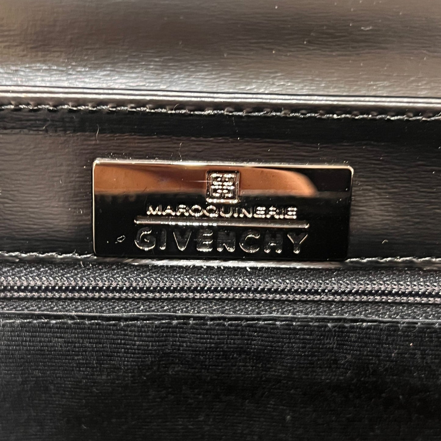 Givenchy Vintage Black Leather Wide Trapezoid Top Handle Clasp Handbag