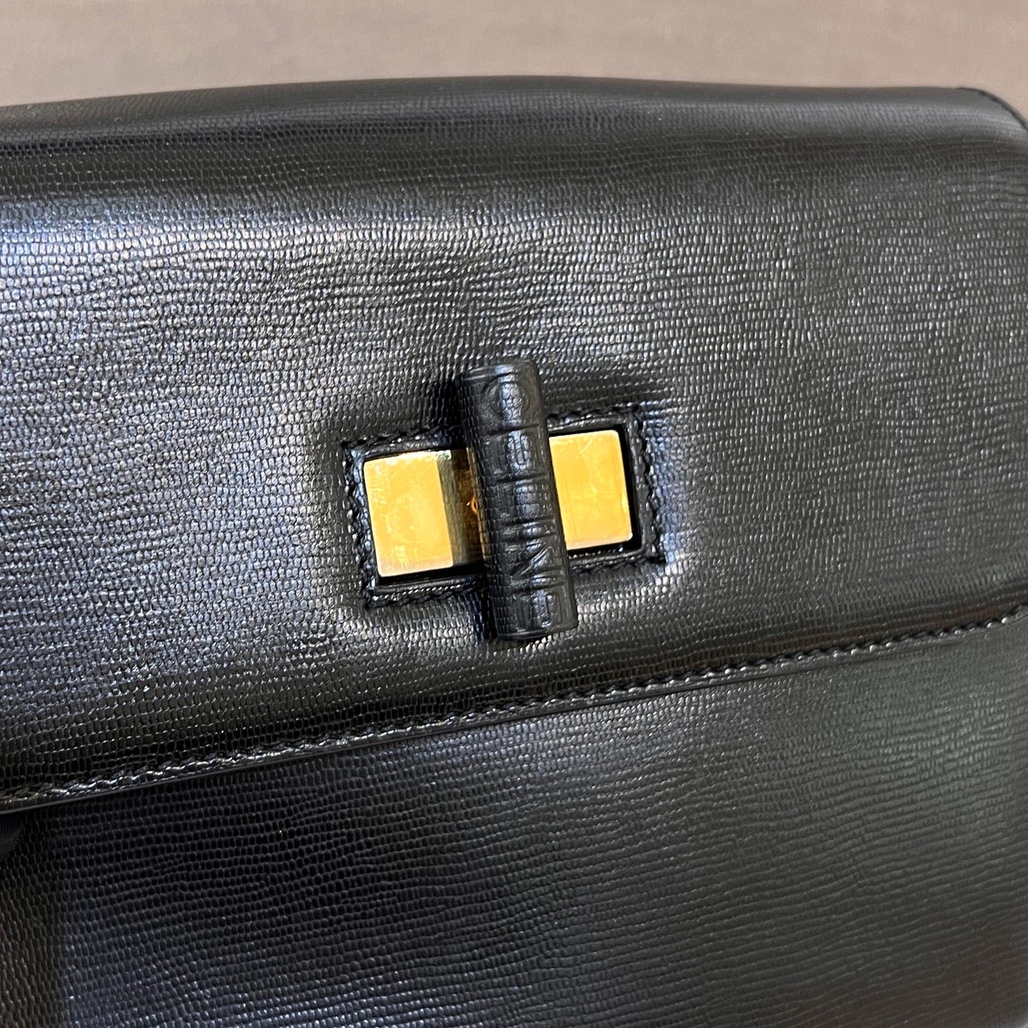 Celine Vintage Black Leather Turn Lock Shoulder Bag