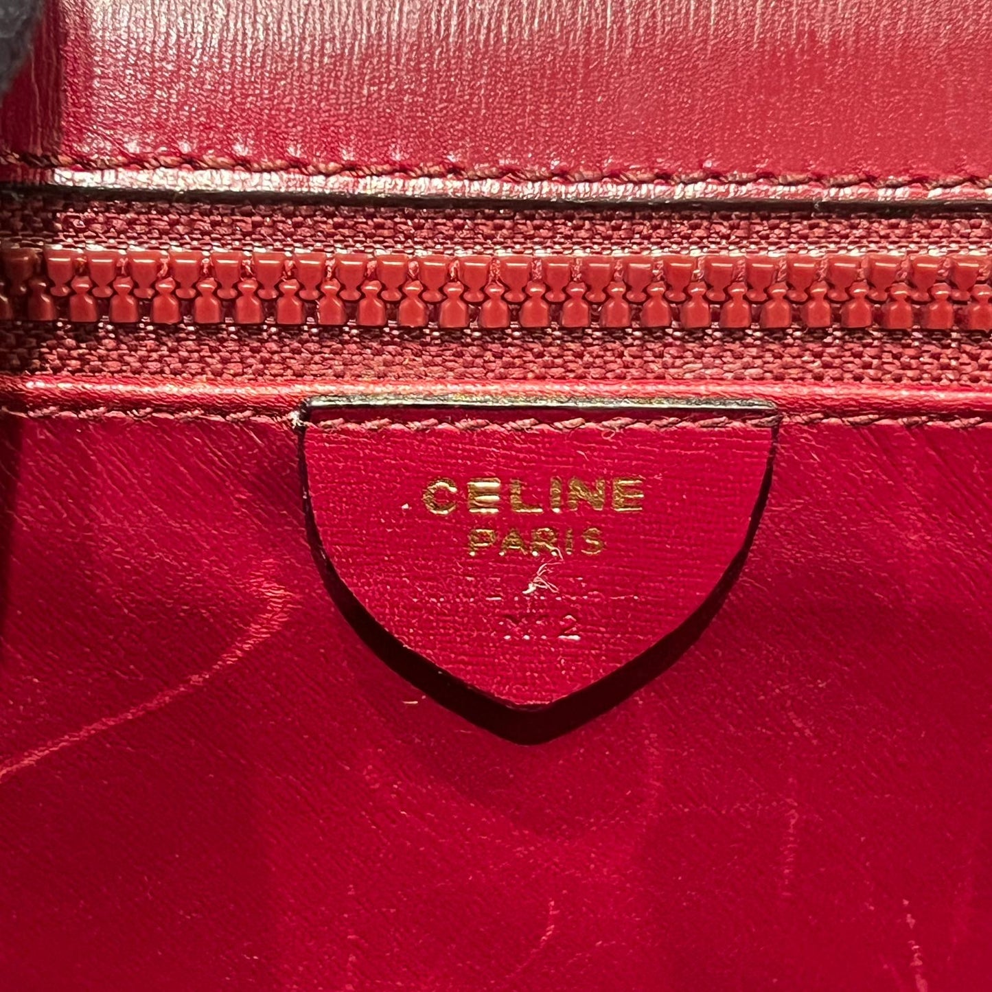 Celine Vintage Burgundy Leather Gold Ring Top Handle Bag