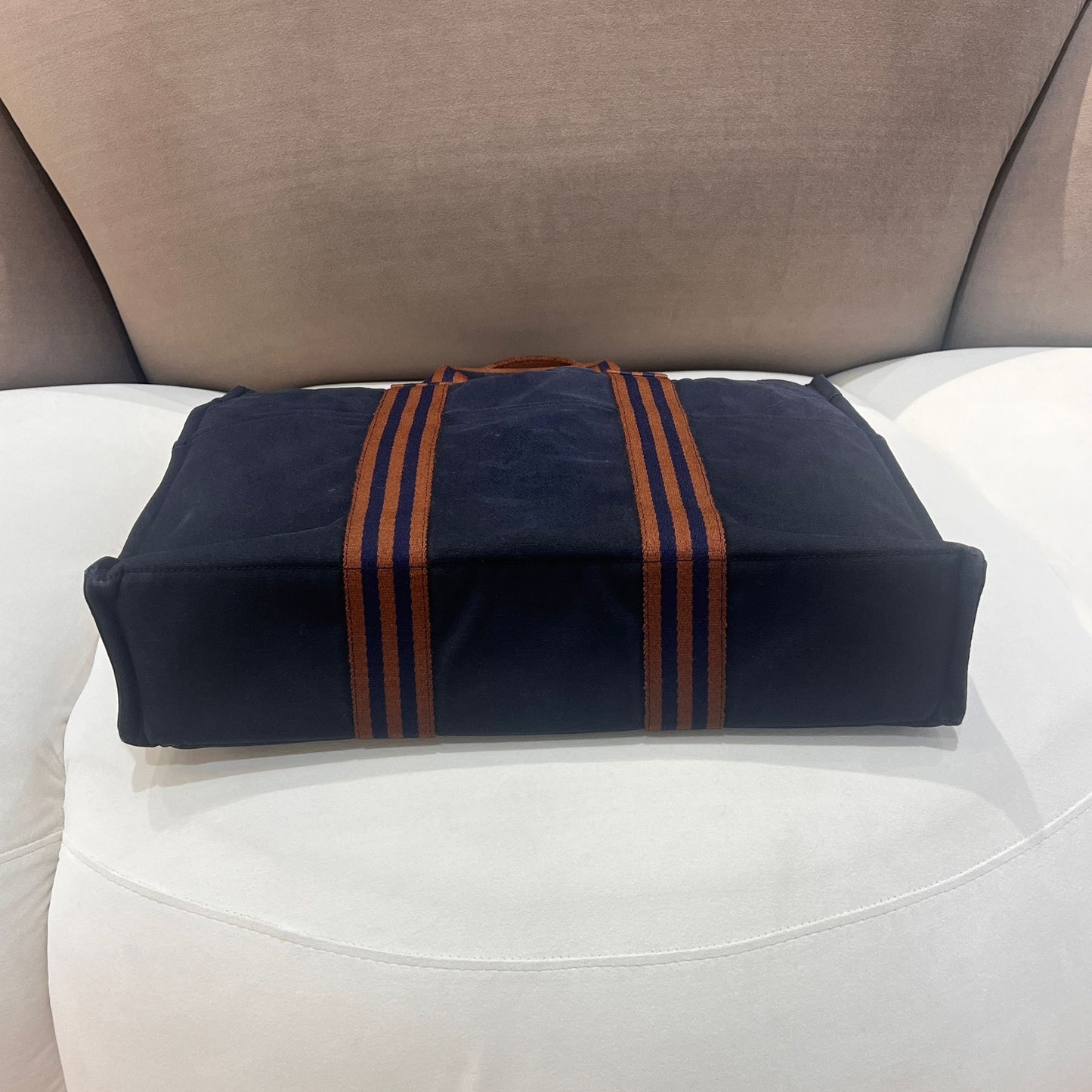 Hermès Vintage Fourre Tout Mm Navy Canvas Stripe Tote Bag