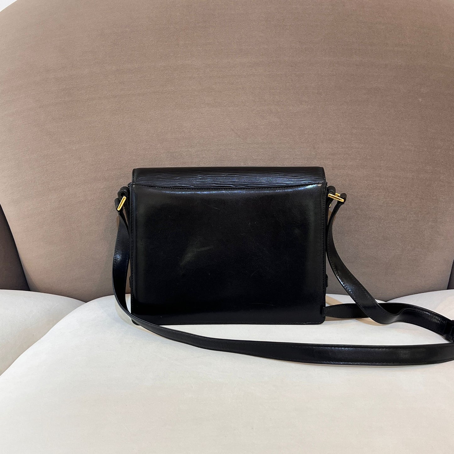 Valentino Garavani Vintage Black Epi Leather Gold Buckle Shoulder Bag