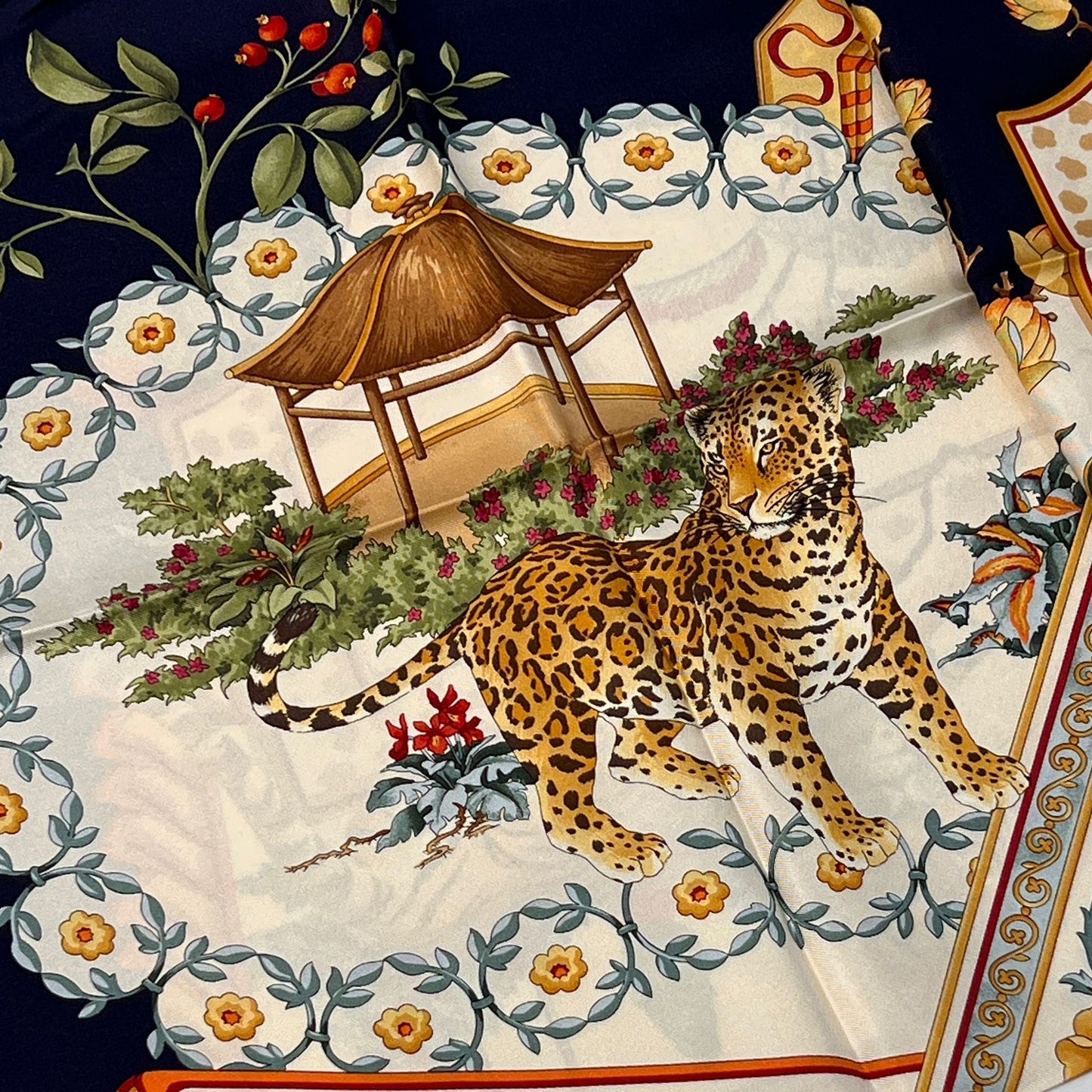 Ferragamo Vintage Leopard Equestrian Print Silk Scarf Multicolour 88 X 86 Cm