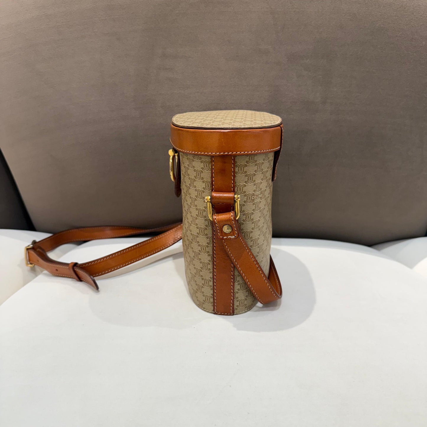 Celine Vintage Macadam Canvas Cylindrical Bucket Shoulder Bag