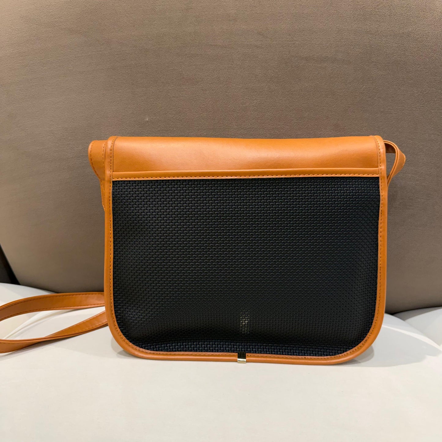 Yves Saint Laurent Vintage Black Textured Pvc Tan Leather Shoulder Bag