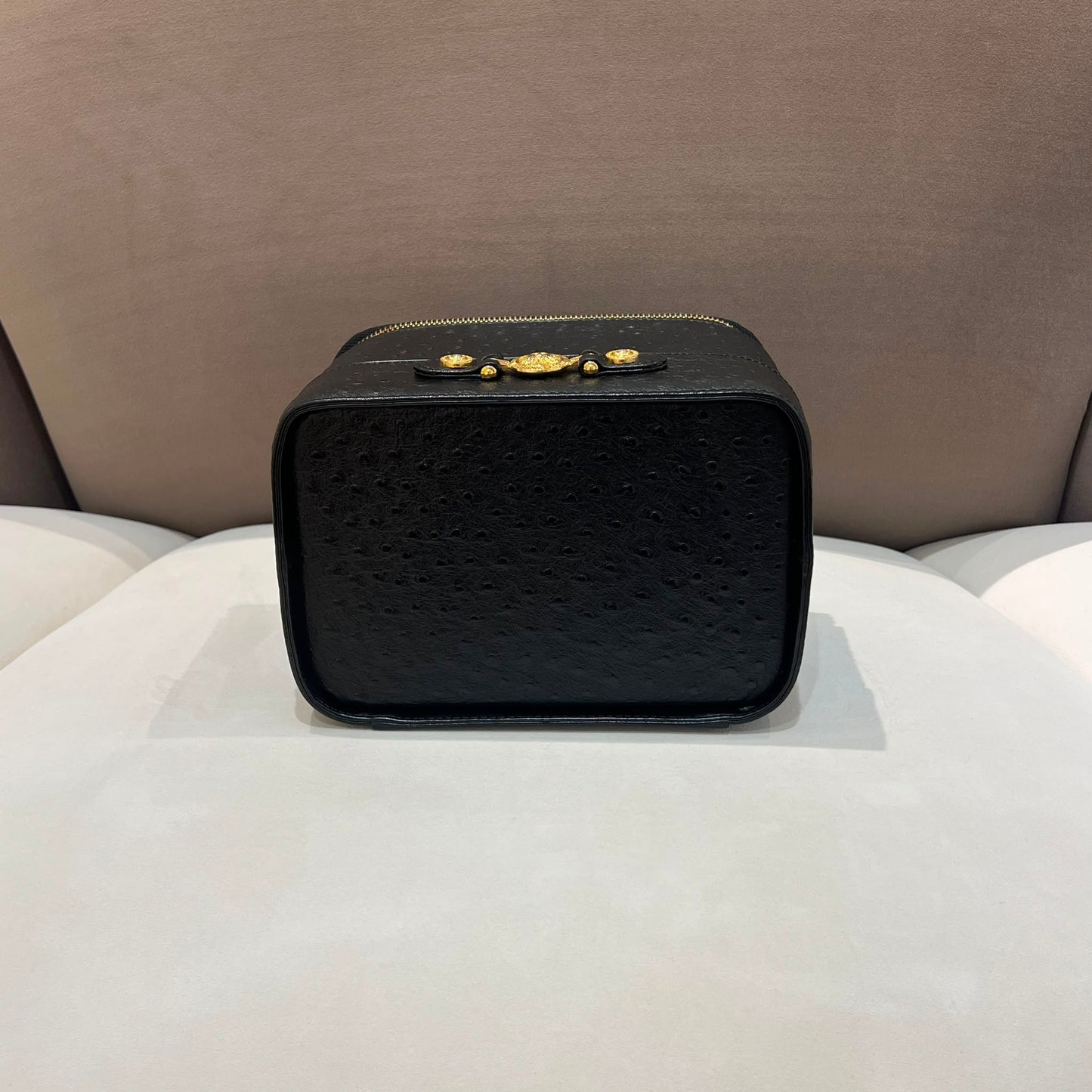 Versace Black Ostrich Leather Vanity Bag