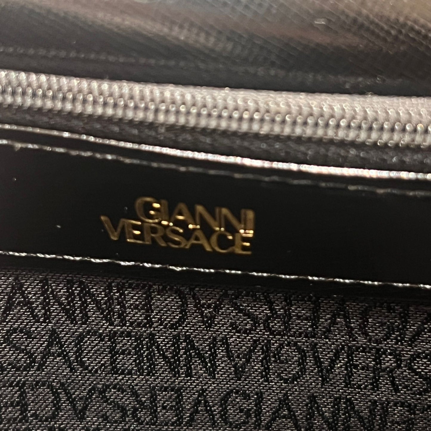 Versace Vintage Medusa Charm Black Leather Top Handle Handbag