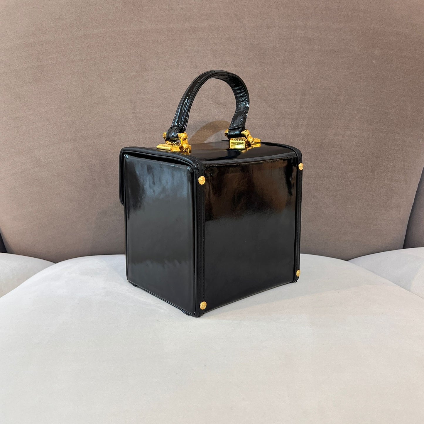 Versace Vintage Medusa Black Patent Vanity Box Bag