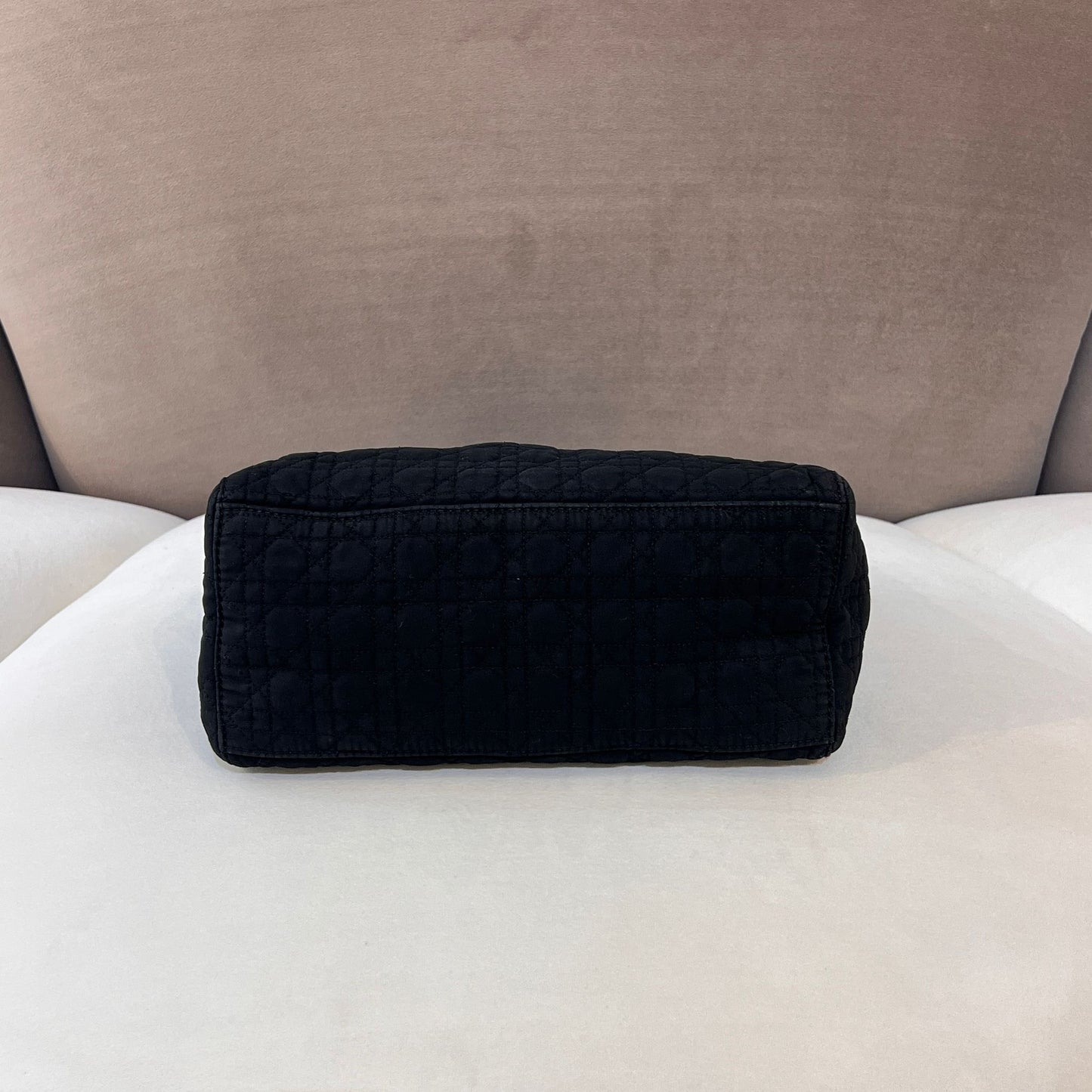 Christian Dior Vintage Lady Dior Cannage Nylon Black Handbag