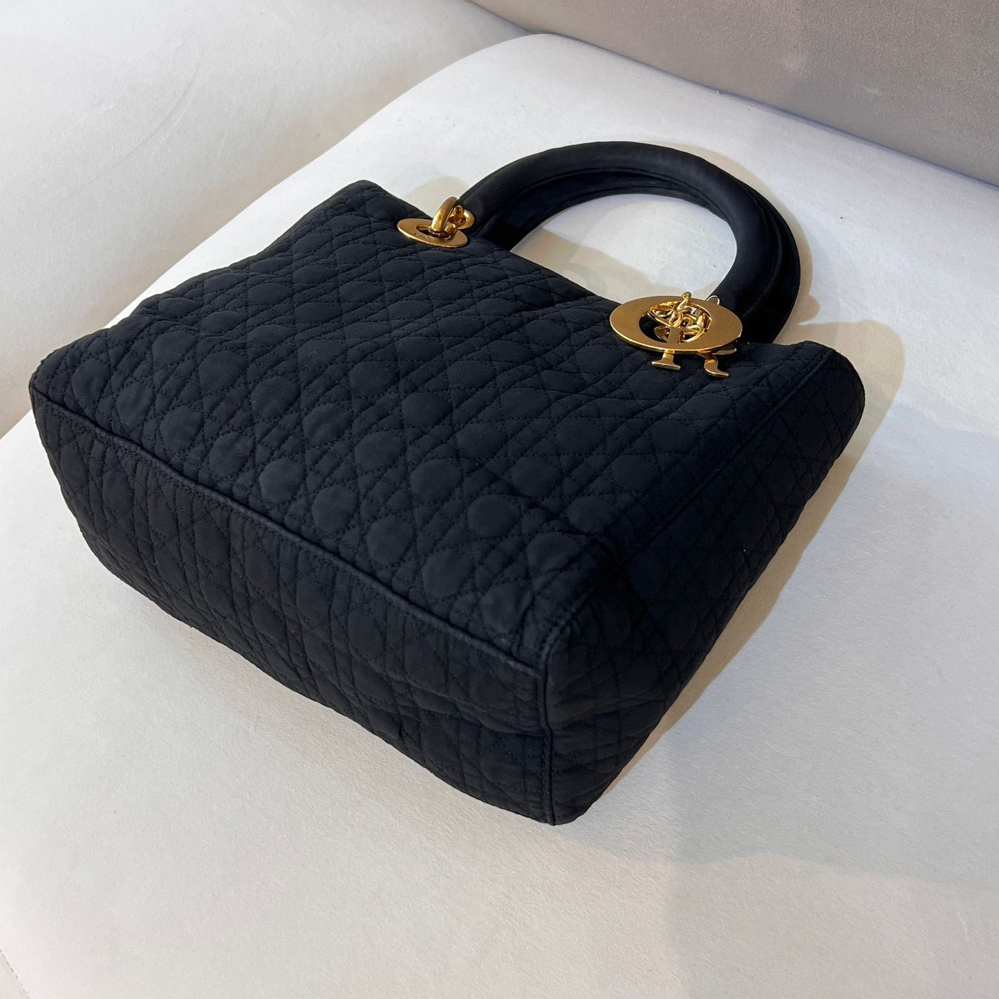Christian Dior Vintage Lady Dior Cannage Nylon Black Handbag