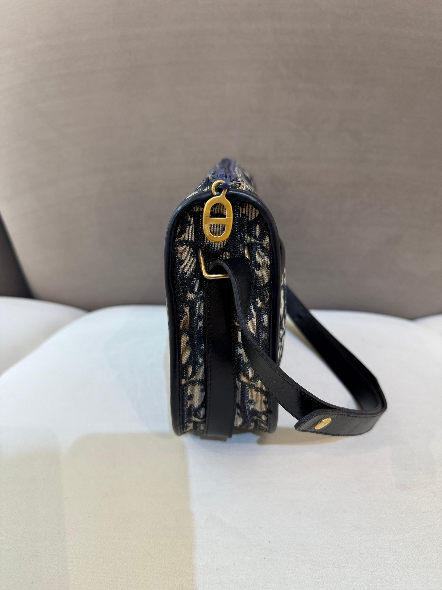 Christian Dior Vintage Trotter Monogram Navy Canvas Shoulder Bag