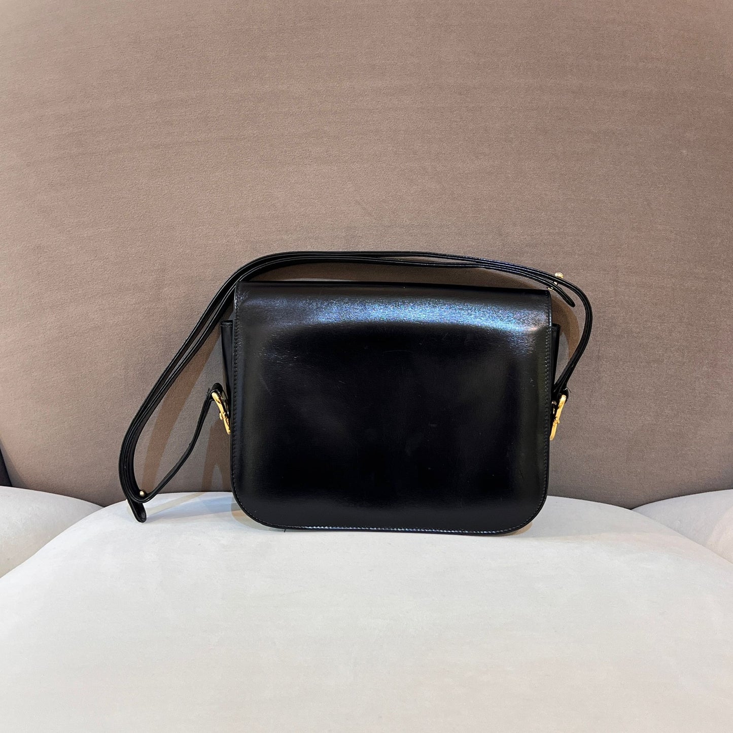 Celine Vintage Horse Carriage Black Leather Shoulder Bag