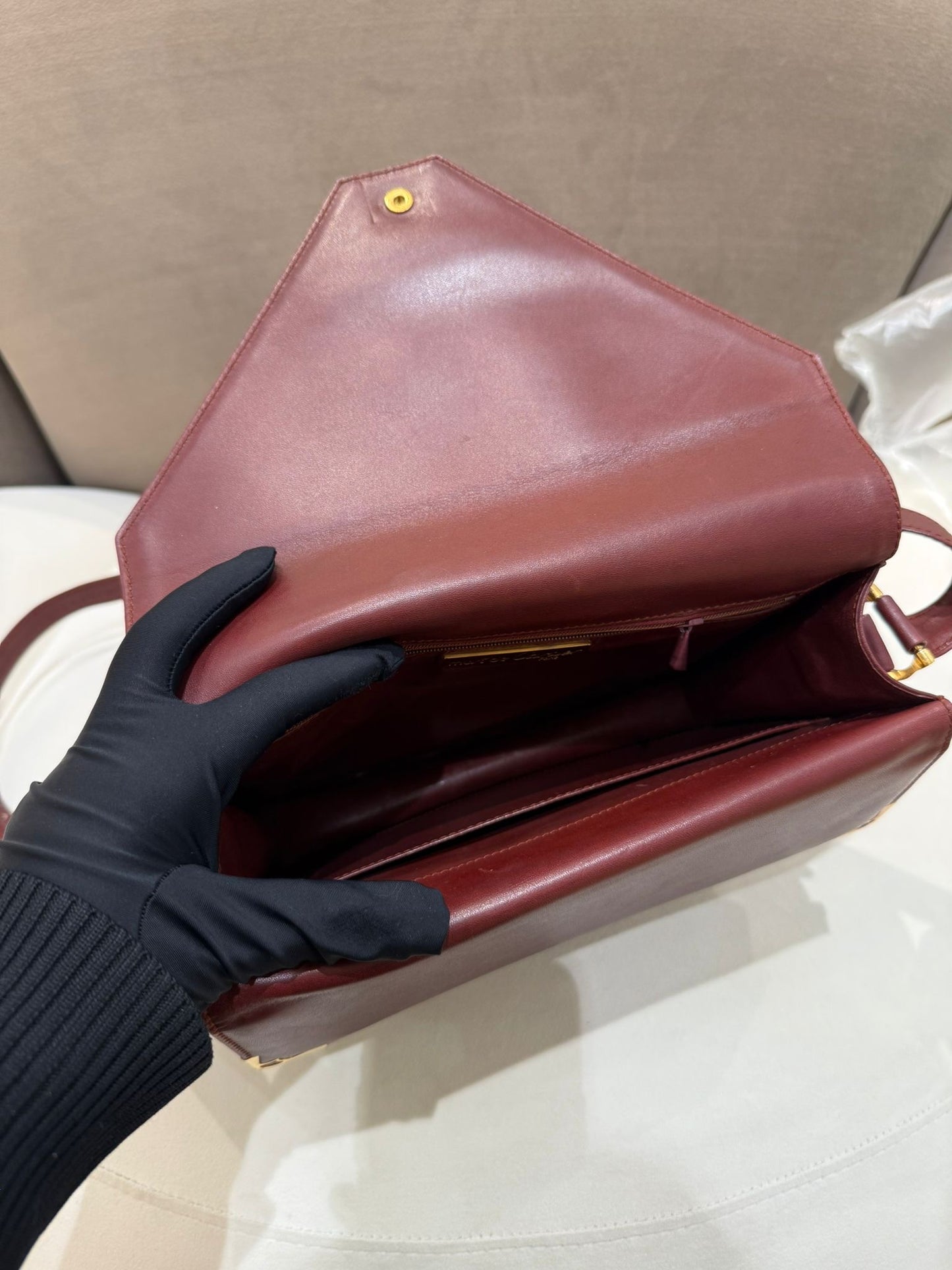 卡地亞復古 Must Line 酒紅色皮革單肩包