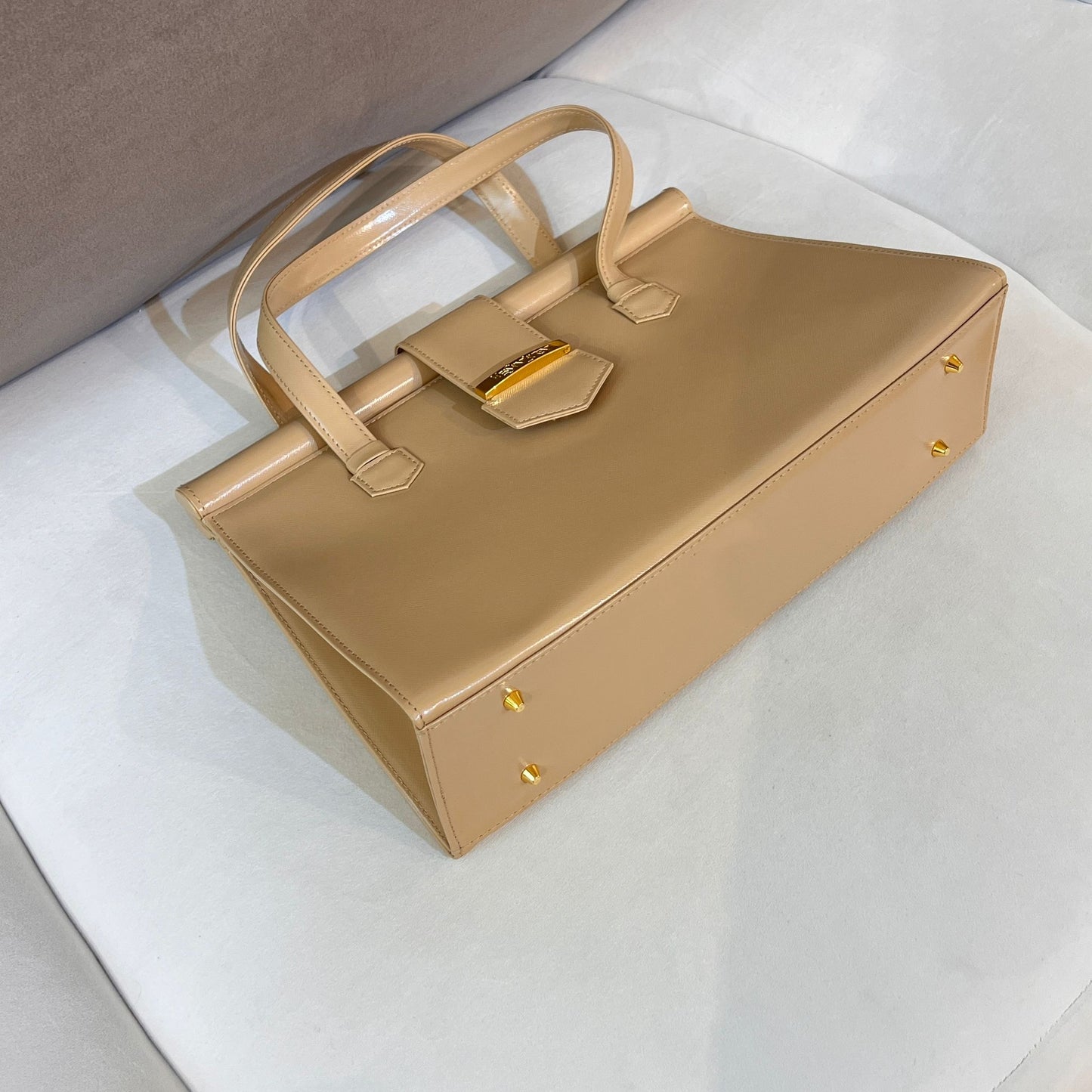 Yves Saint Laurent Vintage Beige Structured Leather Handbag