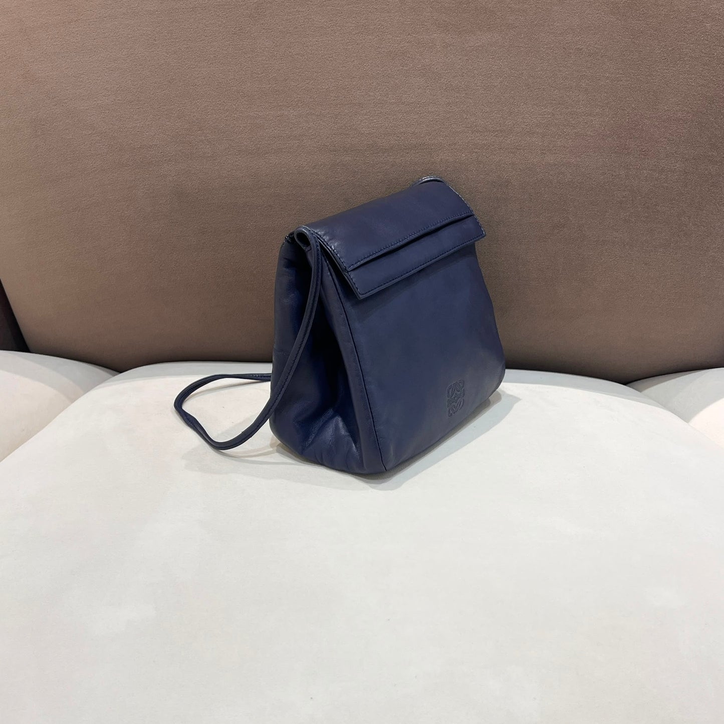 Loewe Vintage Navy Leather Anagram Saddle Shoulder Bag