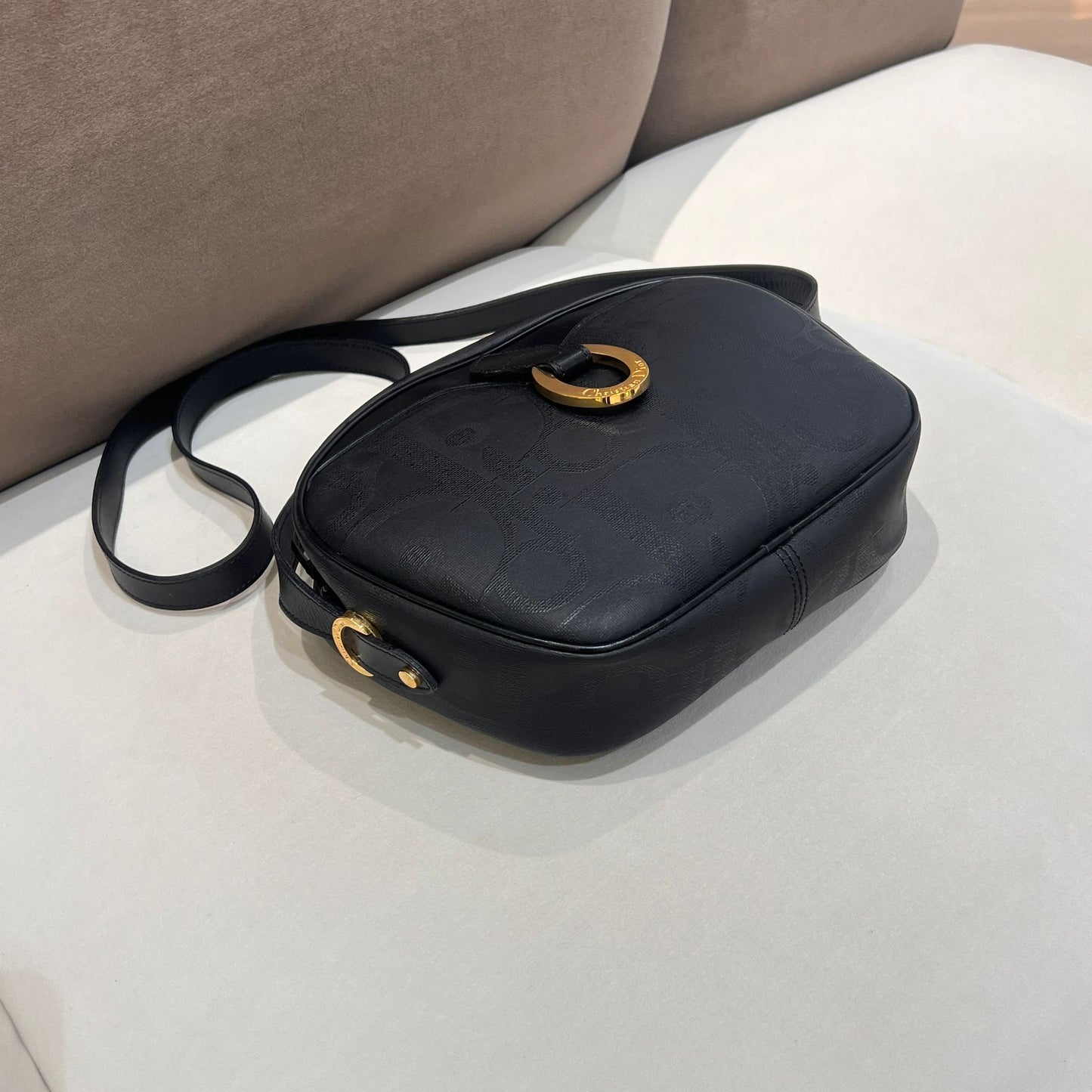 Christian Dior Vintage Black Trotter Embossed Leather Shoulder Bag
