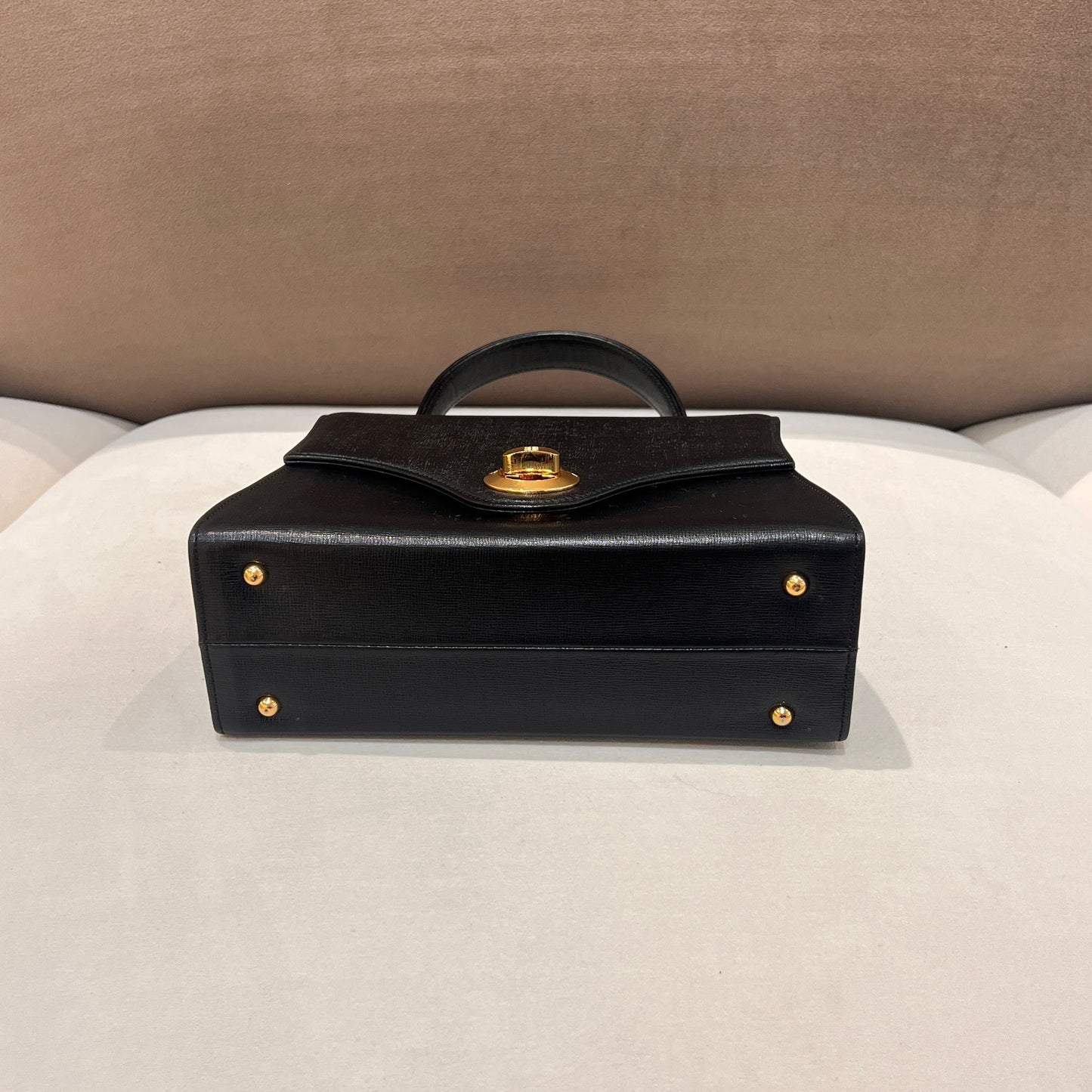 Givenchy Vintage Black Leather Turn Lock Top Handle Bag