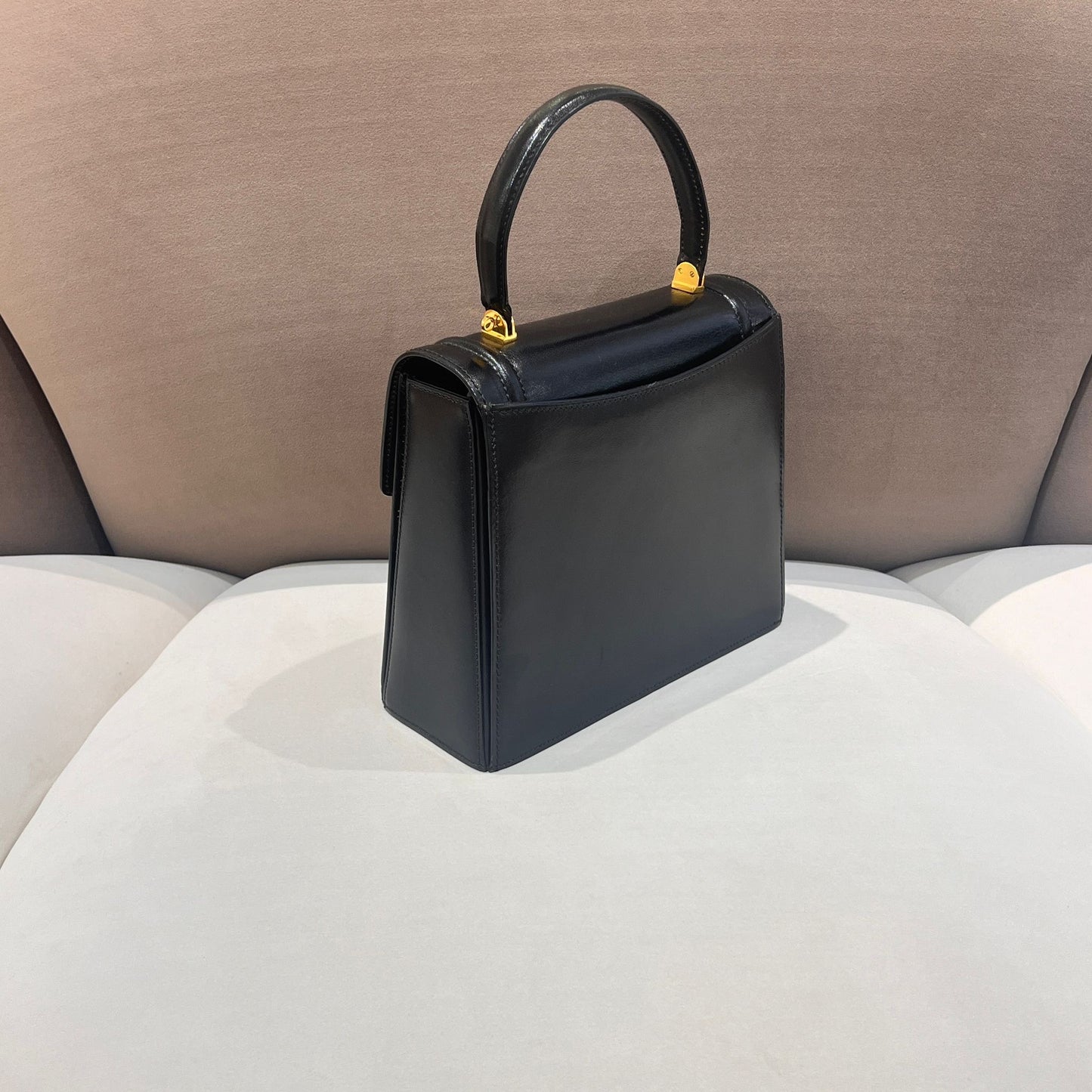Bally Vintage Black Leather Top Handle Structured Handbag