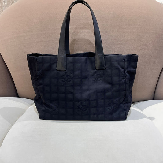 Chanel Vintage New Travel Line Black Jacquard Tote Bag