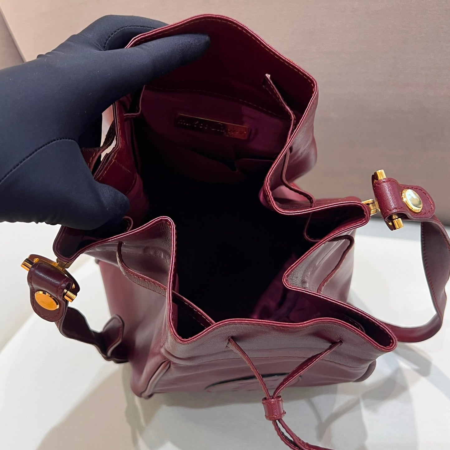 Cartier Vintage Must De Cartier Bordeaux Leather Drawstring Bucket Shoulder Bag